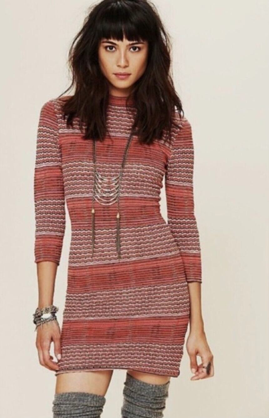 Free People Women S Multi Color Crochet Stripe Mock Neck Mini Sweater Dress Boho